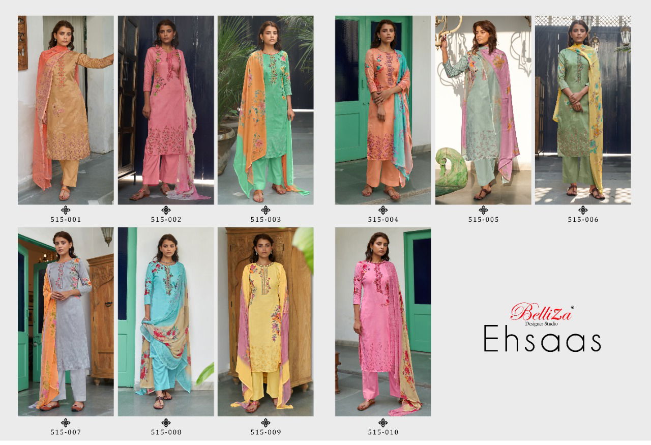 Belliza Ehsaas Casual Wear Pure Jam Cotton Printed And Heavy Embroidery Designer Dress Material Collection
